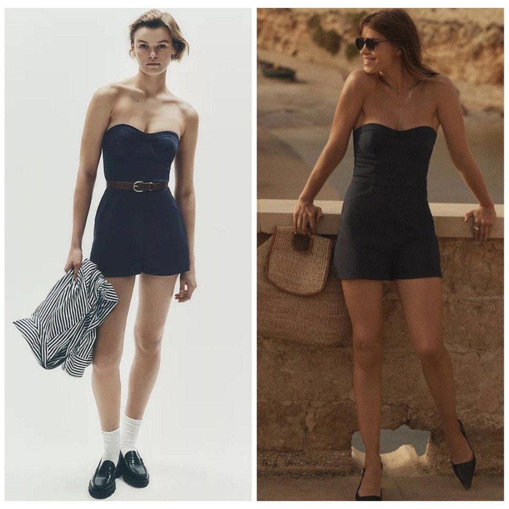 New with Tags Maeve Strapless Bustier Navy Blue Romper Structured Bust, Size 6 - Picture 2 of 9
